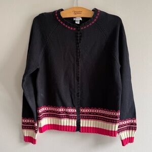 Preppy Navy Blue Red Cardigan Sweater Cotton Medium Weight Nautical Women size M